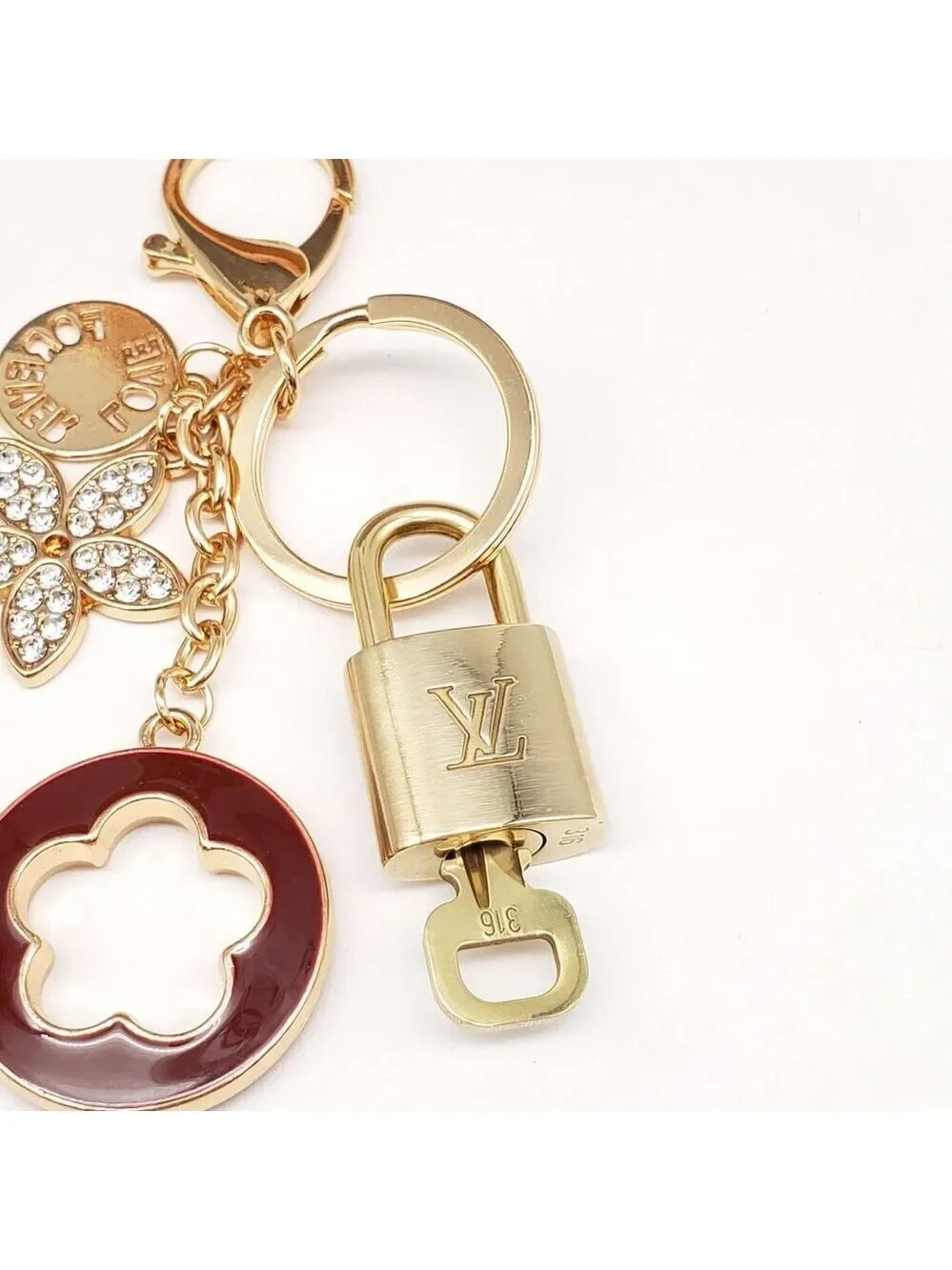 LV Gold Padlock & Key 🔒 Authentic Louis Vuitton Bag Unbranded Flower Charm